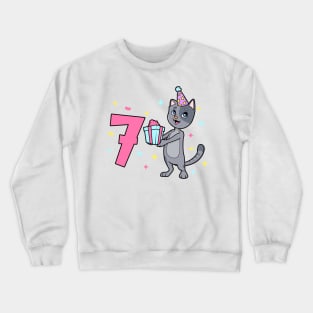 I am 7 with cat - girl birthday 7 years old Crewneck Sweatshirt